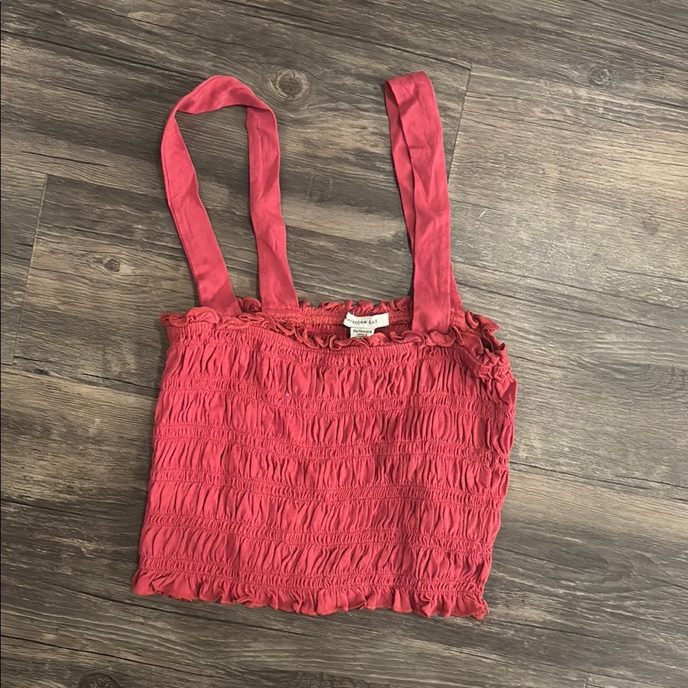 American Eagle Outfitters Coral Smocked Tank Top